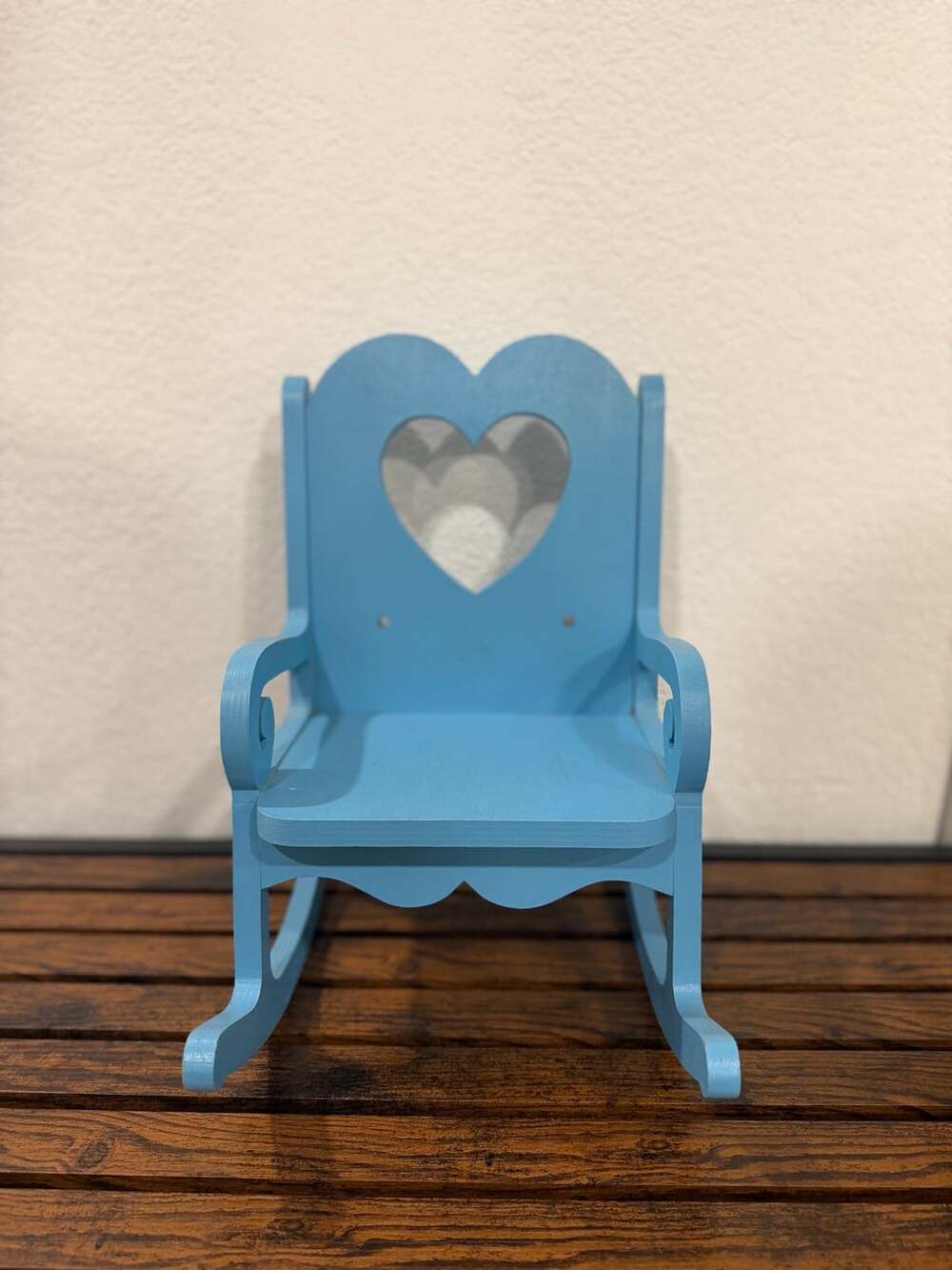 Vintage Hand Crafted Wooden Doll Rocking Chair Blue Heart